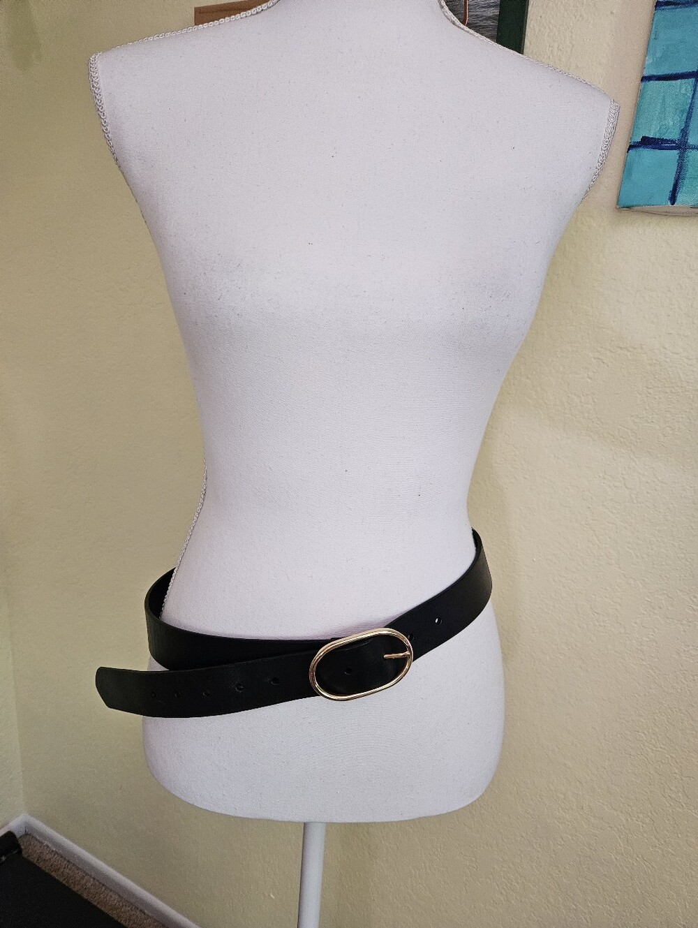 J. Crew Black Leather Belt with Gold Oval Buckle Sz Length 44 In